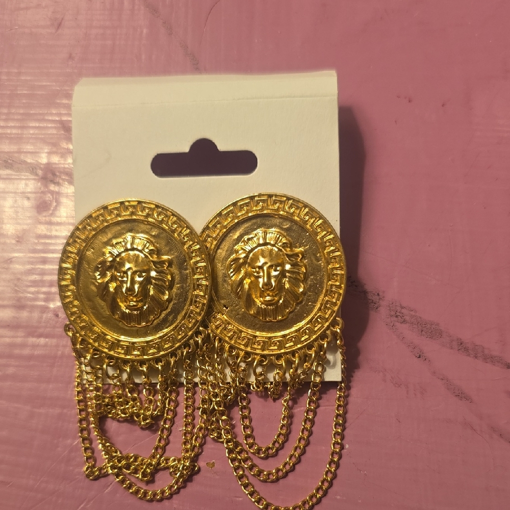 Majestic Gold Lion Medallion Earrings